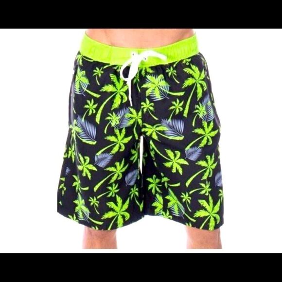 🔥Ashopz Men’s Mark black green elastic  swim trunk - Picture 1 of 5